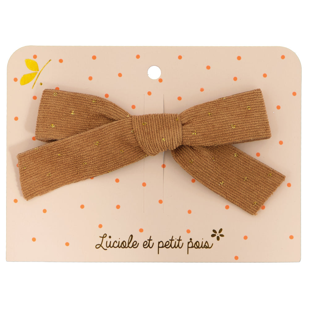 Barrette à cheveux nœud princesse en ruban couleur "noisette" pour les petites filles - Pince crocodile 6 cm | Luciole et petit pois