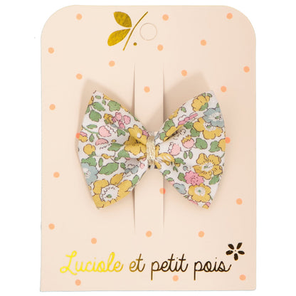 Barrette à cheveux en forme de nœud papillon - Liberty of London Betsy ann lemon - Pince clic clac 5 cm | Luciole et petit pois