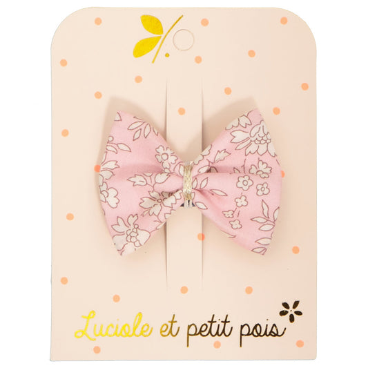 Barrette à cheveux en forme de nœud papillon - Liberty of London Capel rose - Pince clic clac 5 cm | Luciole et petit pois