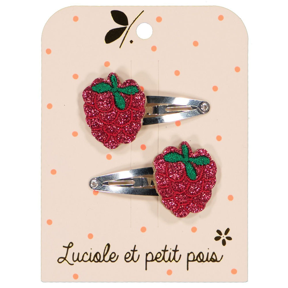 Barrette cheveux framboises - Glitter framboise - Pince clic clac 5 cm | Luciole et petit pois