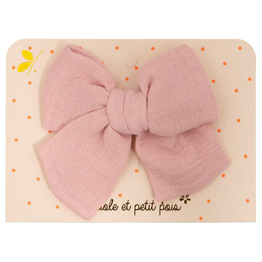 Barrette à cheveux nœud princesse en tissu double gaze rose pour les petites - Pince crocodile 6 cm | Luciole et petit pois