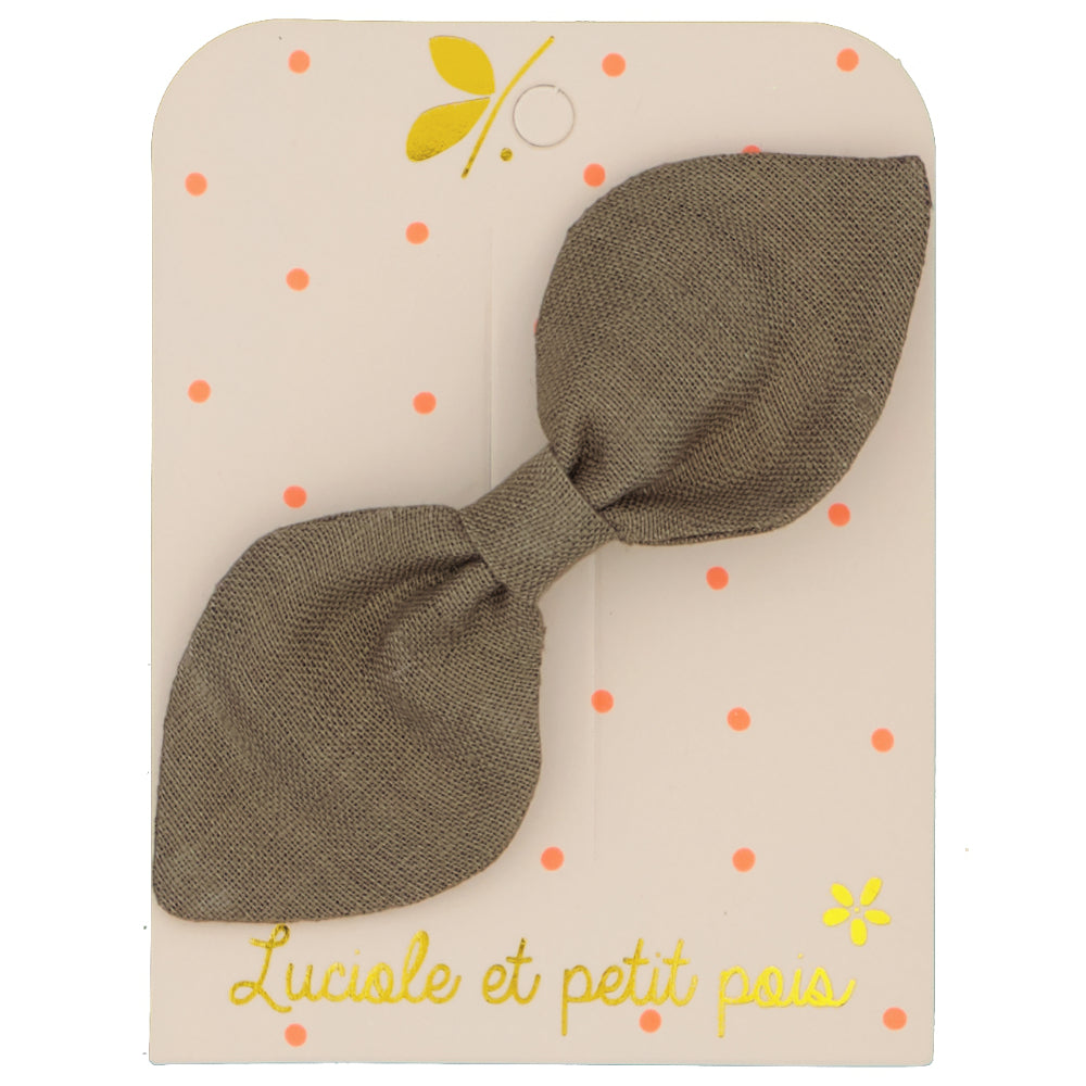 Barrette cheveux enfant nœud lapin - Lin kaki - Pince crocodile 5 cm | Luciole et petit pois