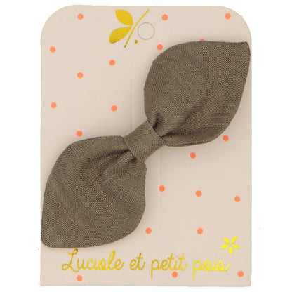 Barrette cheveux enfant nœud lapin - Lin kaki - Pince crocodile 5 cm | Luciole et petit pois