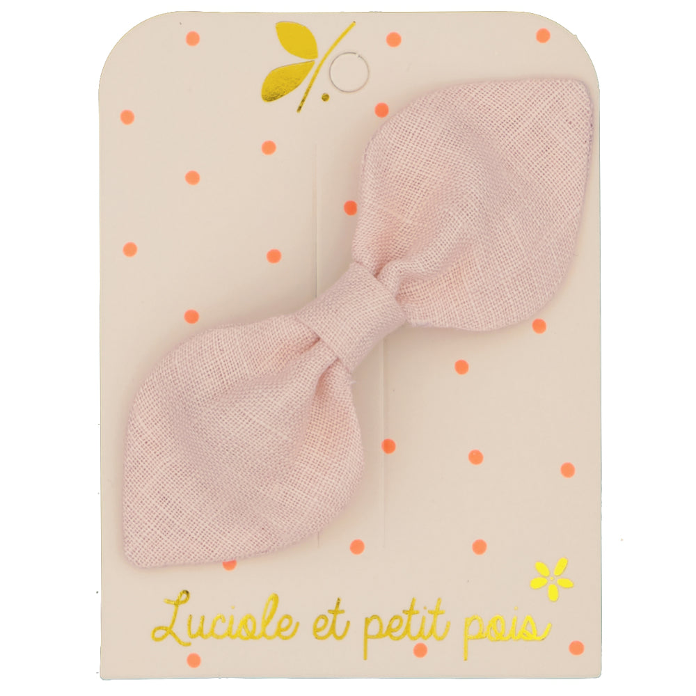 Barrette cheveux enfant nœud lapin - Lin rose - Pince crocodile 5 cm | Luciole et petit pois