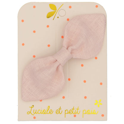 Barrette cheveux enfant nœud lapin - Lin rose - Pince crocodile 5 cm | Luciole et petit pois