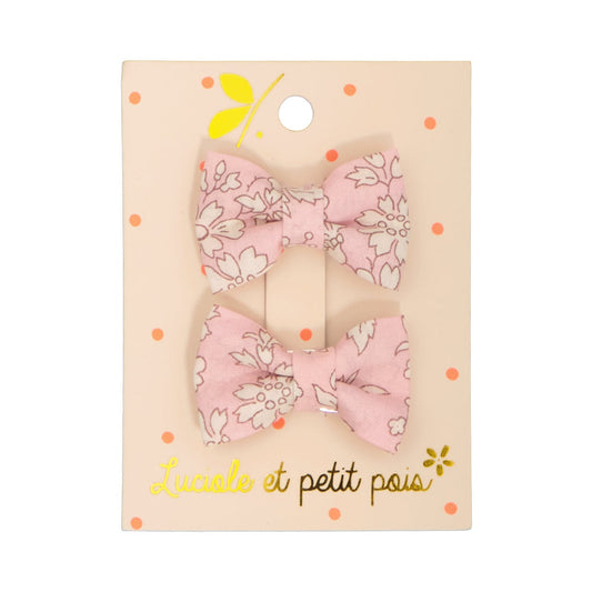 Paire de barrettes cheveux pour bébé en forme de noeuds papillons - Liberty Capel rose (rose) - Pinces clic clac 3 cm | Luciole et petit pois