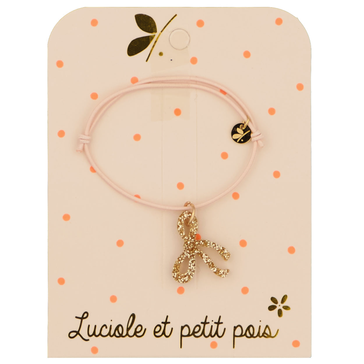 Bracelet cordon élastique - Rose pâle (nœud or) | Luciole et petit pois