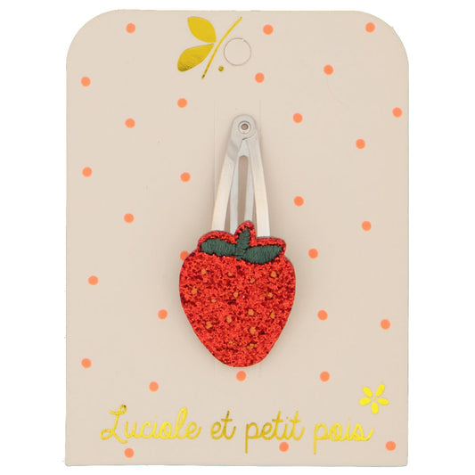 Barrette cheveux fraise - Pince clic clac 5 cm  | Luciole et petit pois