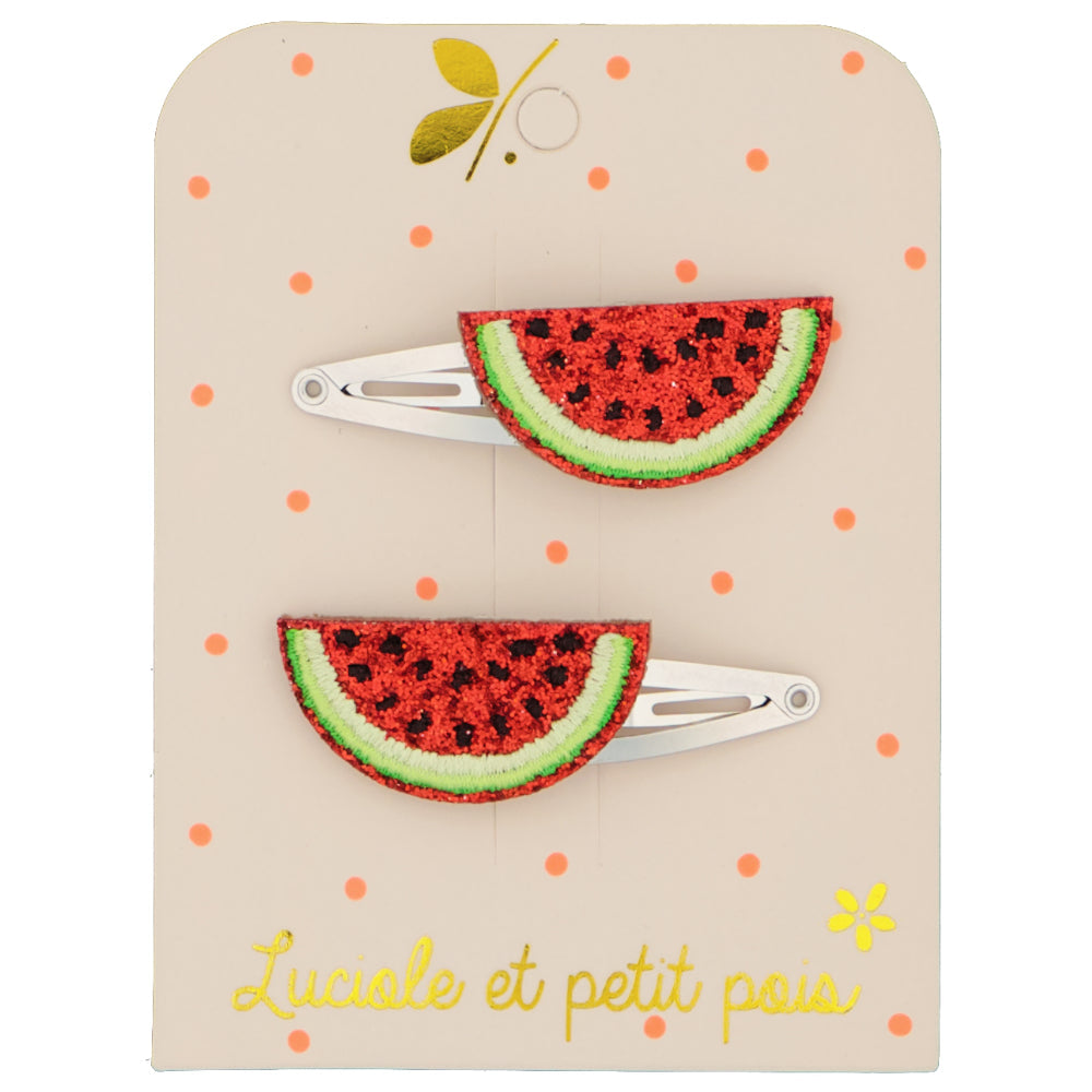 Accessoire coiffure - Barrettes cheveux pastèques (paire) - Pinces clic clac 4 cm | Luciole et petit pois