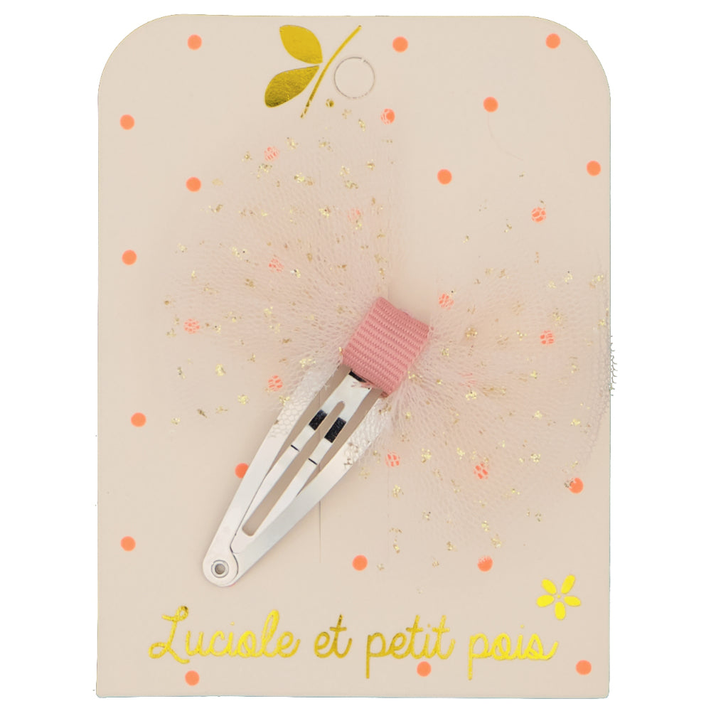 Accessoire coiffure - Barrette cheveux tutu rose - Pince clic clac 5 cm | Luciole et petit pois