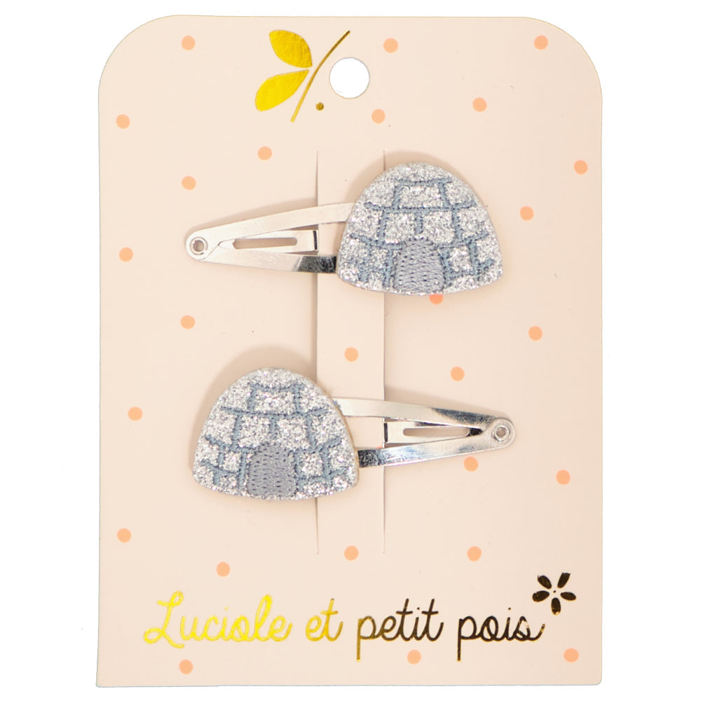 Paire de barrettes à cheveux en forme d'iglous - Env. 2,5 x 2 cm, glitter argent, pinces clic clac 4 cm | Luciole et petit pois