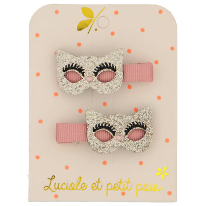 Accessoires coiffure - Barrettes masques - Glitter doré (paire) | Luciole et petit pois