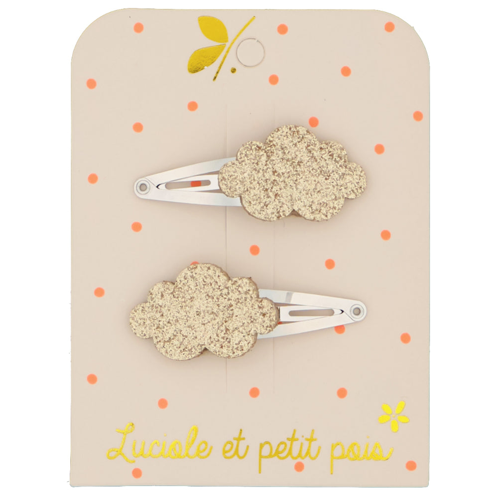 Accessoires coiffure - Barrettes cheveux nuages dorées - Pinces clic clac 4 cm | Luciole et petit pois