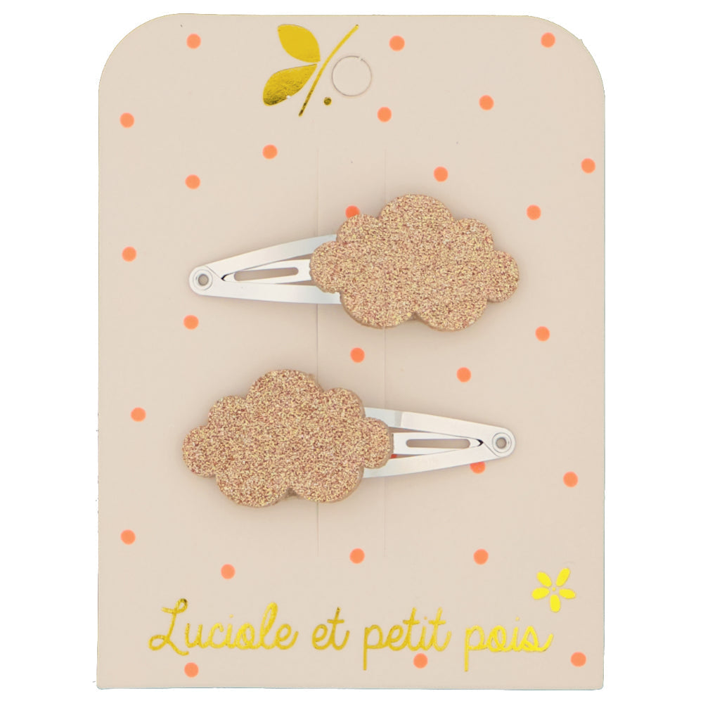 Accessoire coiffure - Barrettes nuages - Rose (paire) | Luciole et petit pois